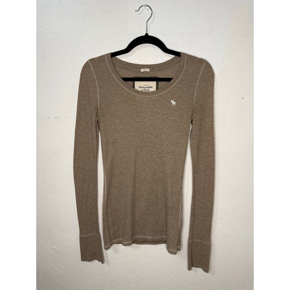 Vtg Abercrombie & Fitch Long Sleeve Top Women’s M Taupe Stretch Bella Swan Y2K